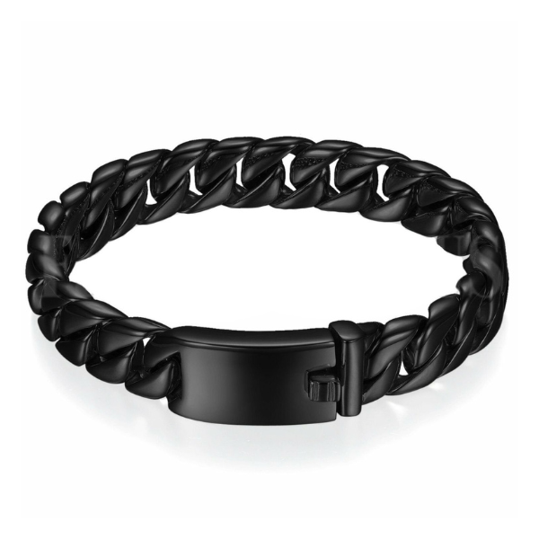 Men’s Stainless Steel Bone Link Bracelet Shiny Silver Color Bracelet Black