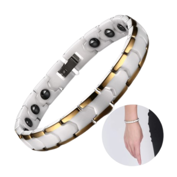 Silver Titanium Steel Ceramic Magnetic Therapy Link Bracelet Men