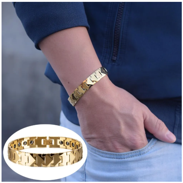 Heavy hi-tech scratch proof Unique Strap Magnetic Bracelet For Men Golden