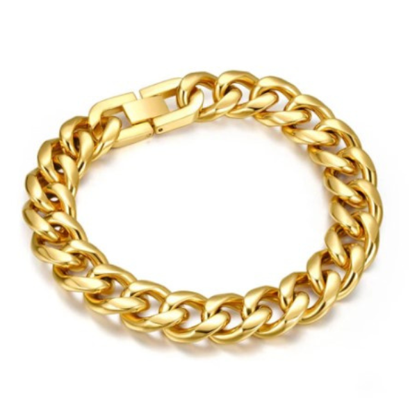 Round Chain Folding Buckle Couple Bracelet Men golden