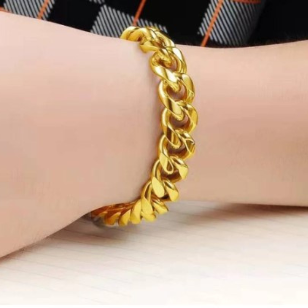 Round Chain Folding Buckle Couple Bracelet Men golden